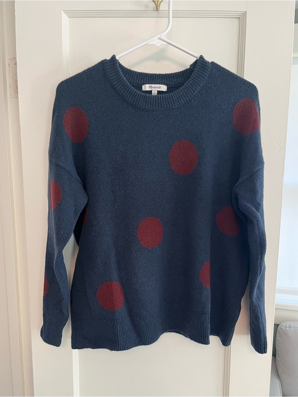 Madewell Navy Crewneck Sweater with Red Polka Dots size SMALL